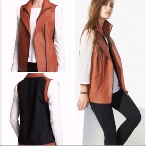 Mural Brown Leather Wool Motorcycle Double Zip Vest Rock Punk Festival Pockets